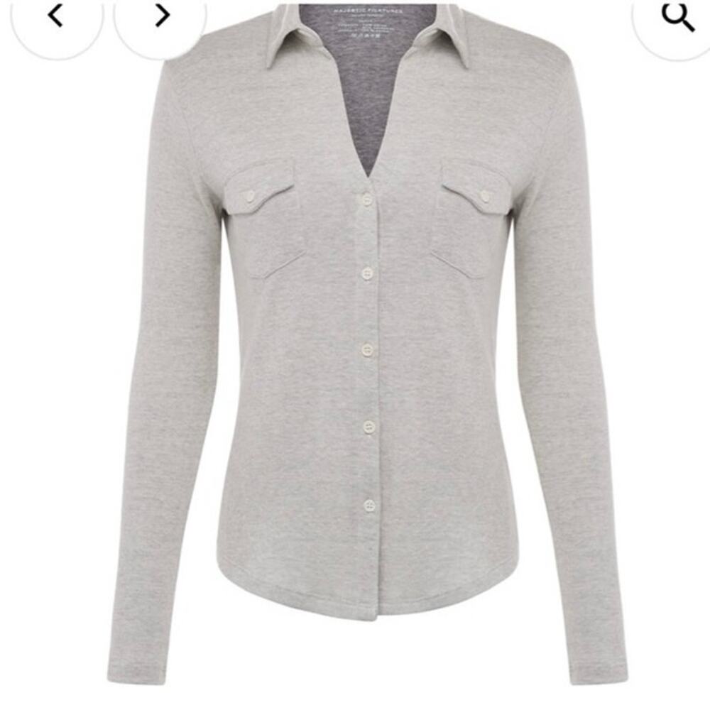 Majestic Filatures Cotton Cashmere Button Down Shirt in Light Grey SZ 3 (Medium)